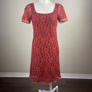 SUNDANCE Lace Overlay DRESS Size 4 Floral Silk Lined Rust Red whimsygoth 90s